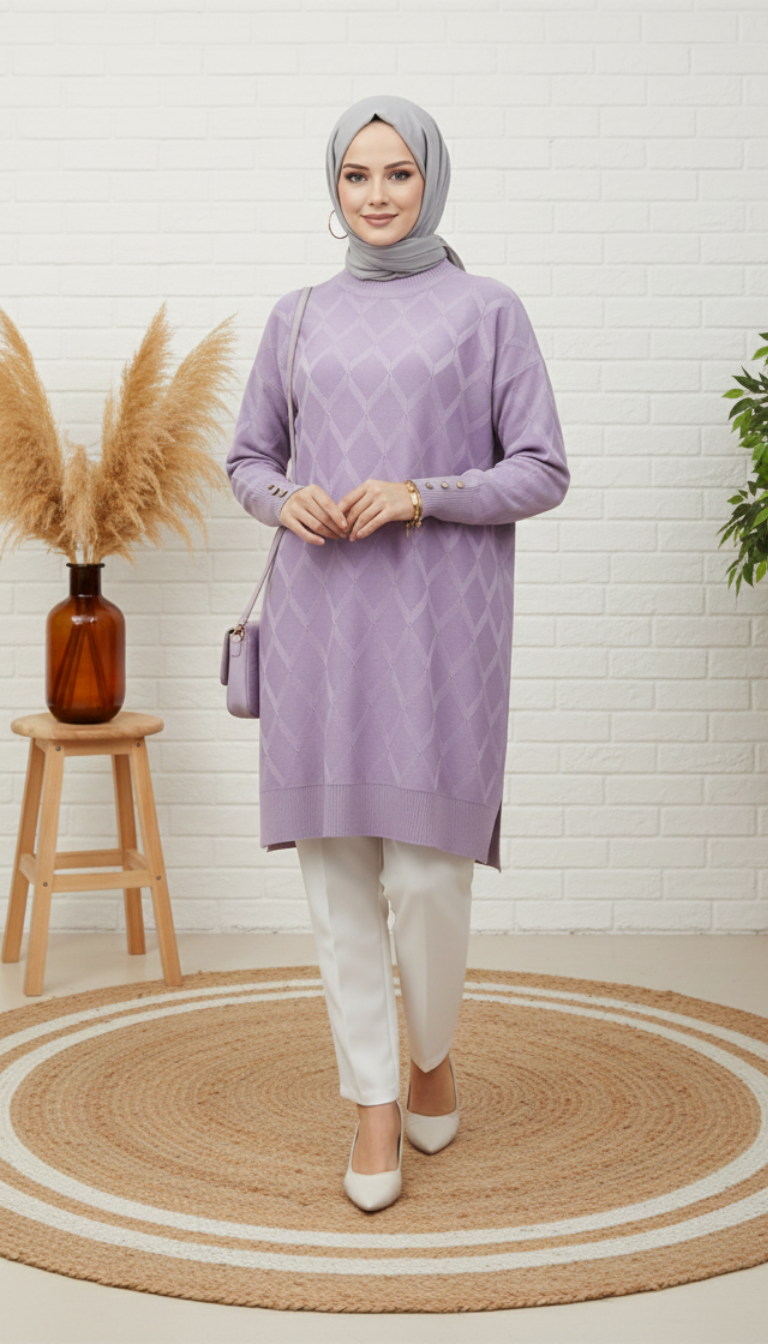 Novalüks Soğuk İp Tunik 3288 - Lila