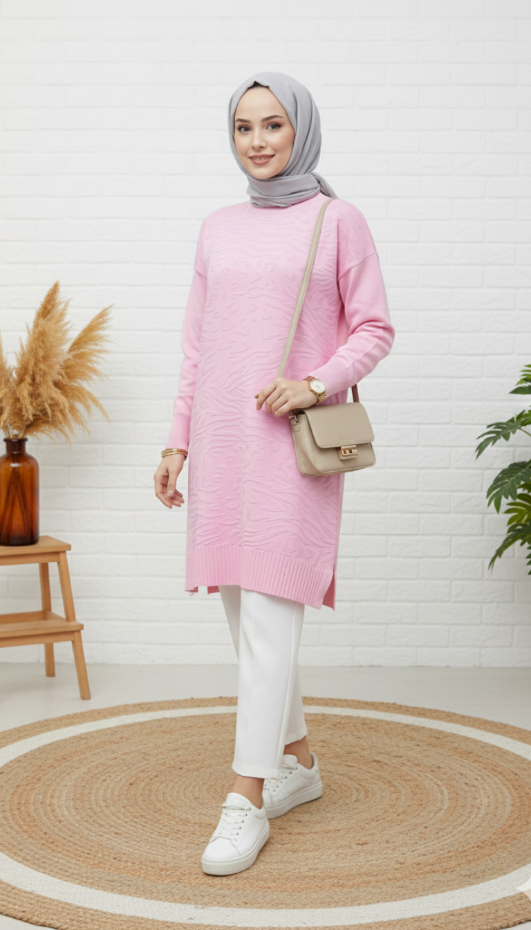 Novalüks Soğuk İp Tunik 3274 - Pembe