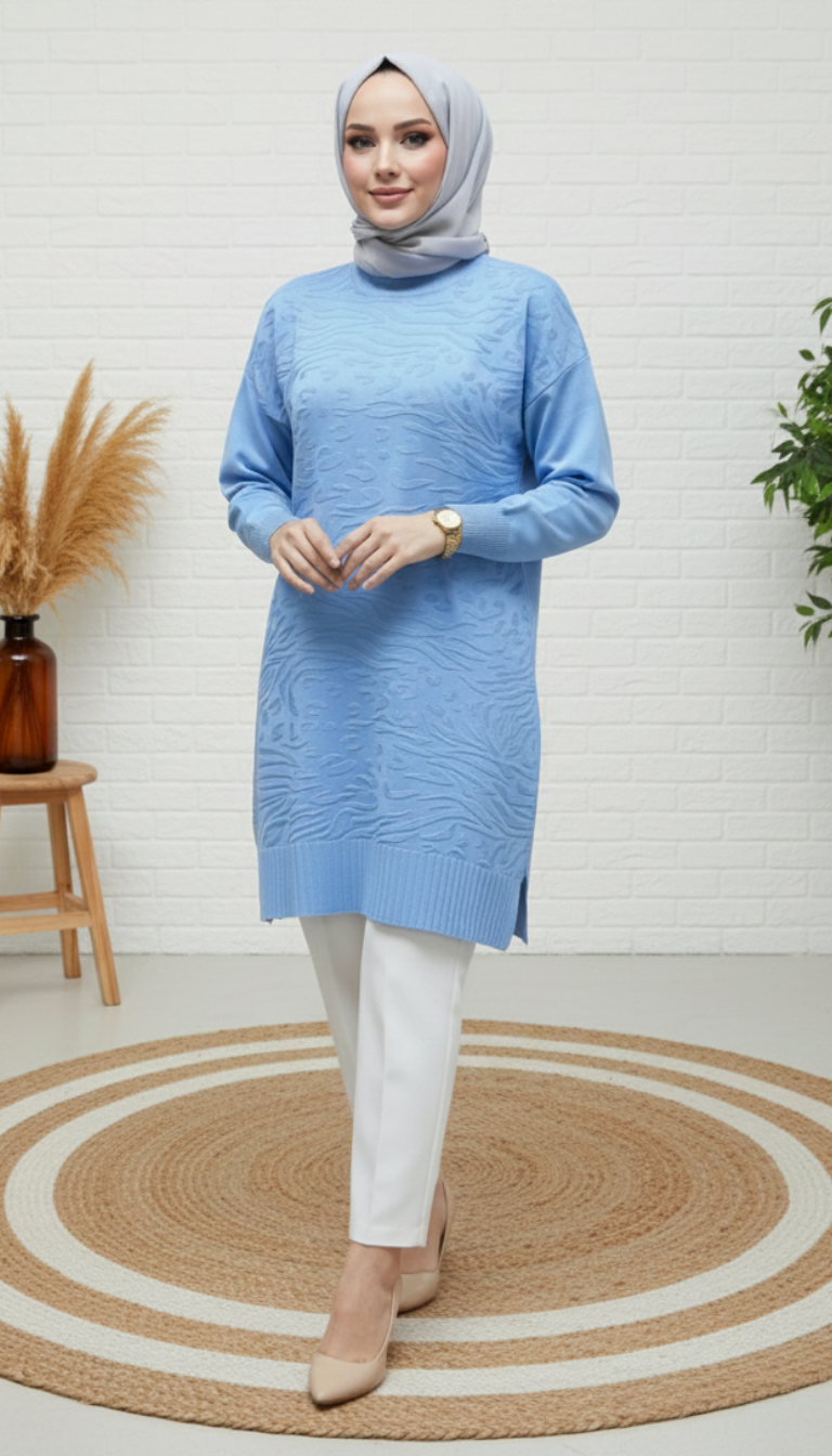 Novalüks Soğuk İp Tunik 3274 - Mavi