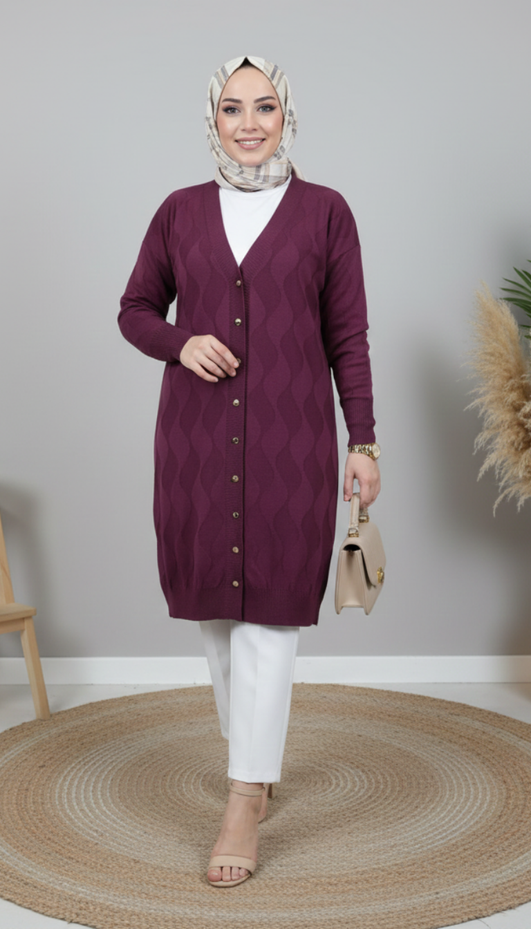 Novalüks Soğuk İp Hırka 3239 - Vişne