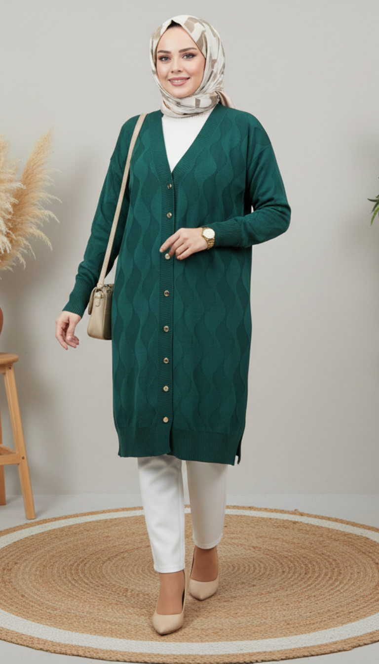 Novalüks Soğuk İp Hırka 3239 - Yeşil