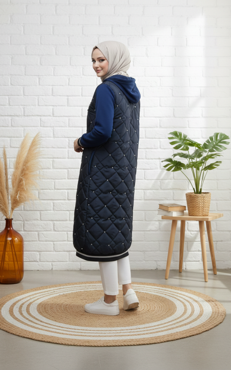 Asrınzade Taş İşlemeli Kapitone Kap 3980 - Lacivert