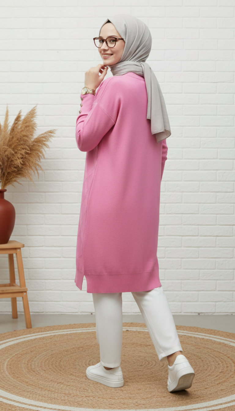 Novalüks Soğuk İp Tunik 3288 - Pembe