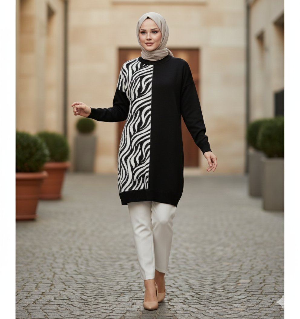 Novalüks Sakal Detay Soğuk İp Tunik 3284