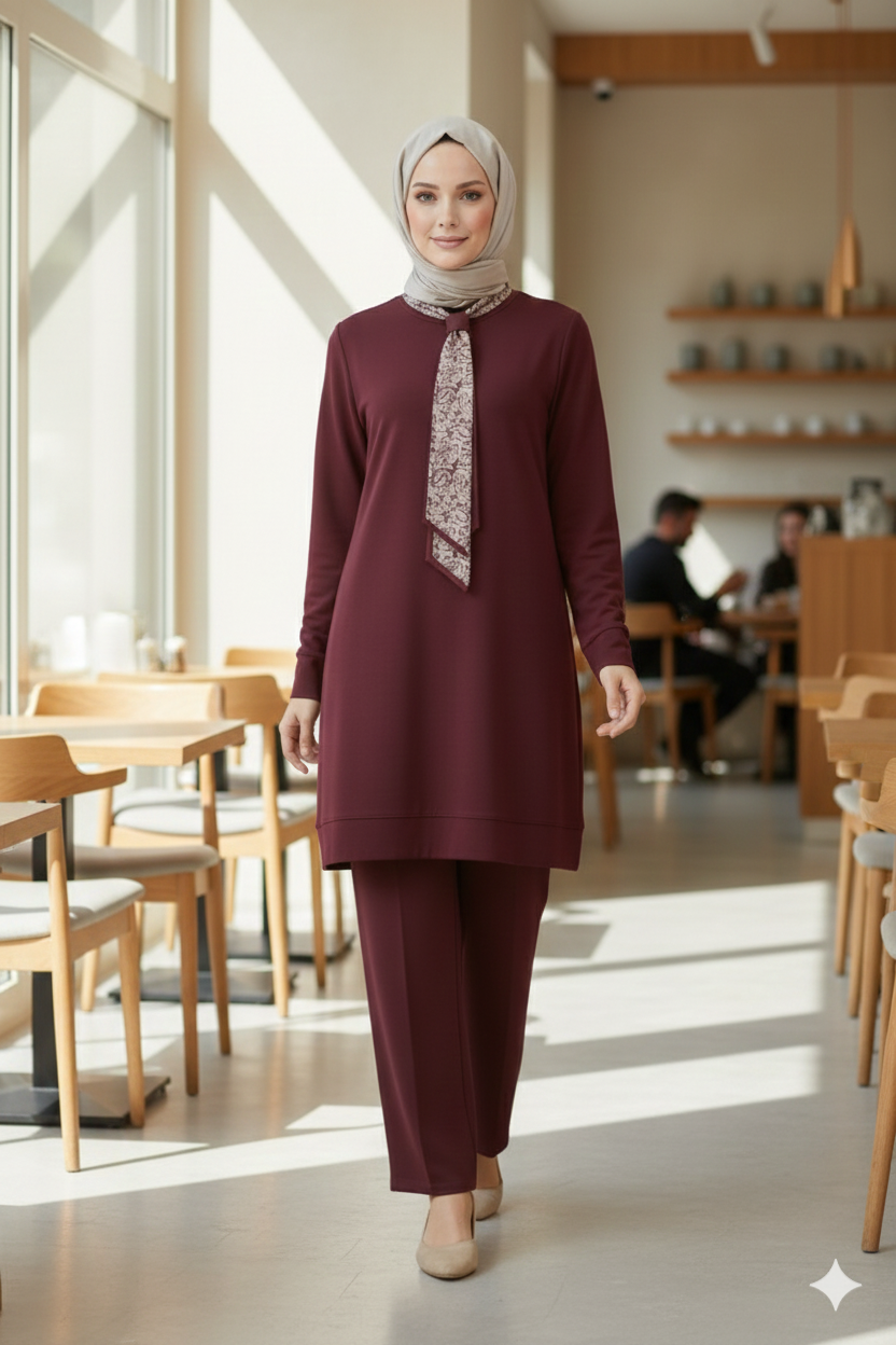 Kado Kravatlı Pantolonlu Takım 257647 - Bordo