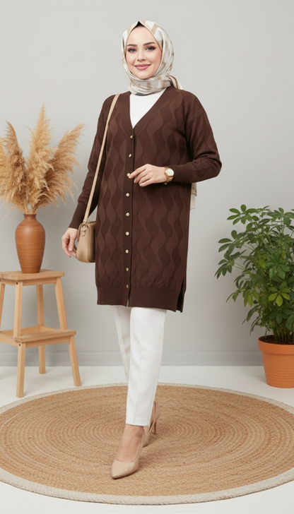 Novalüks Soğuk İp Hırka 3239 - Acı Kahve