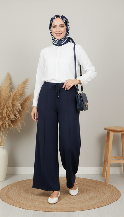 Simay Moda Oysho V Logo Çakmalı Pantolon 1076 - Lacivert