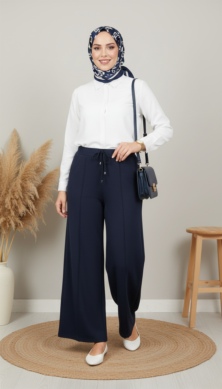 Simay Moda Oysho V Logo Çakmalı Pantolon 1076 - Lacivert