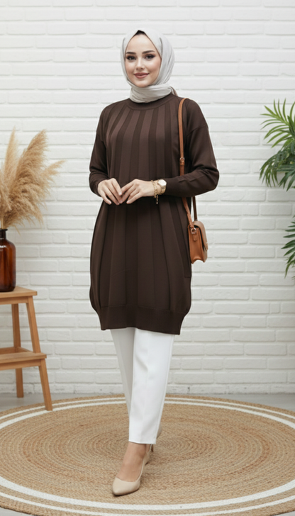 Asrınzade Soğuk İp Tunik 3190 - Kahve