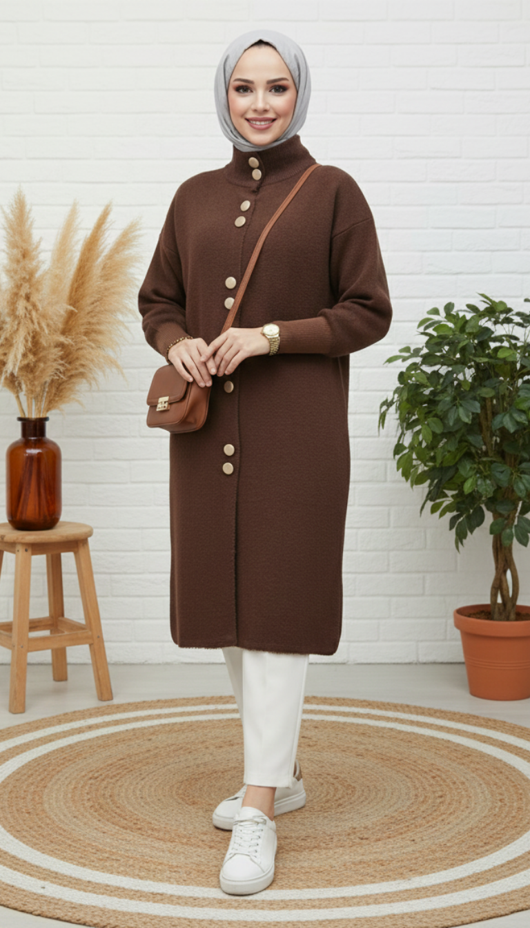 Afra Angora Hırka 251412 - Kahverengi