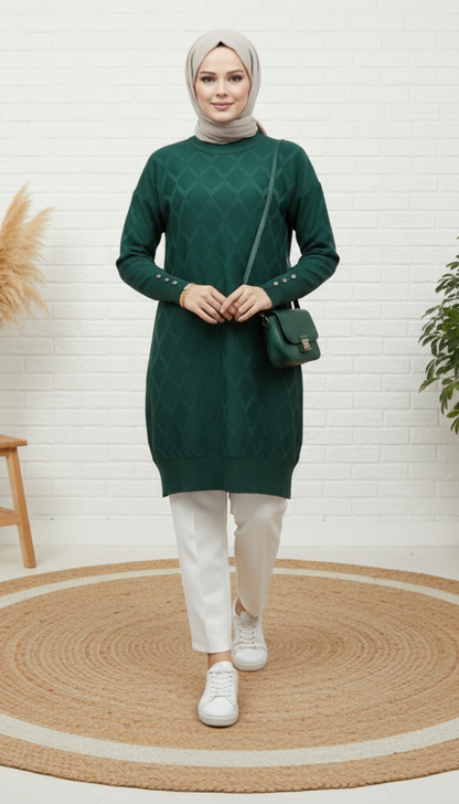 Novalüks Soğuk İp Tunik 3288 - Zümrüt Yeşili