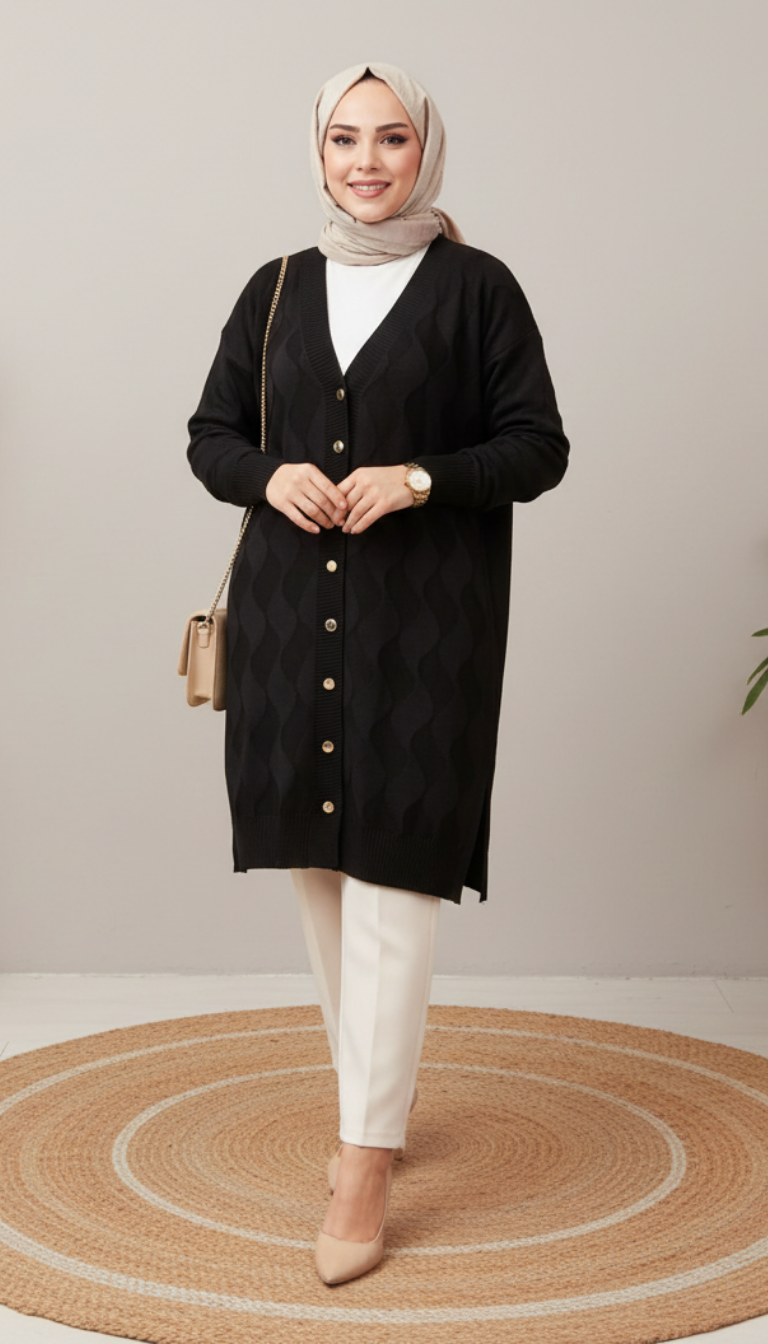 Novalüks Soğuk İp Hırka 3239 - Siyah