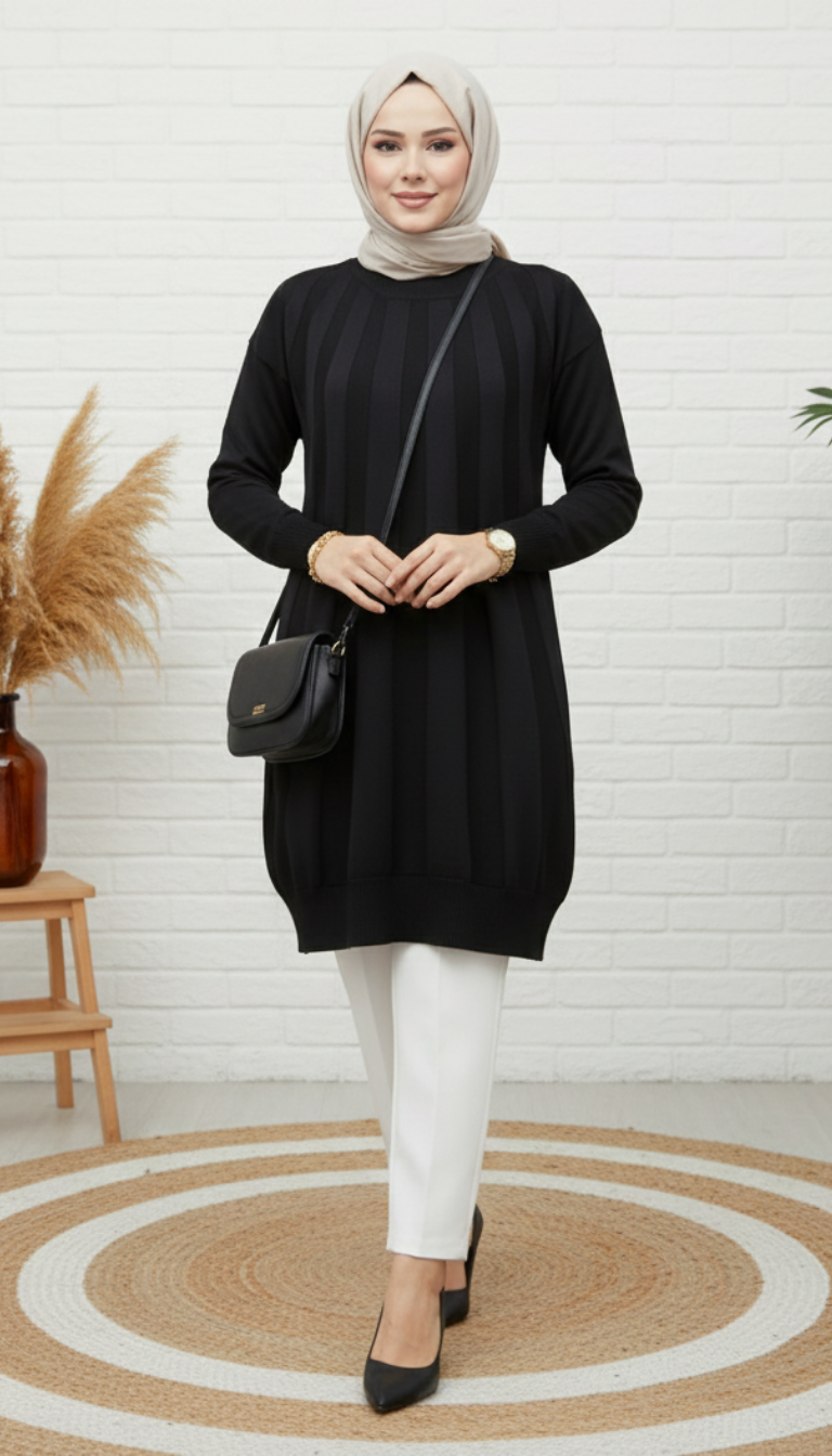 Arsınzade Soğuk İp Tunik 3190 - Siyah