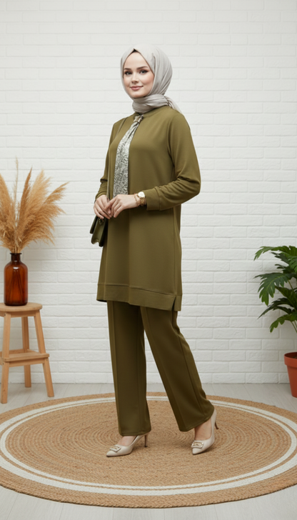 Kado Kravatlı Pantolonlu Takım 257647 - Yağ Yeşili