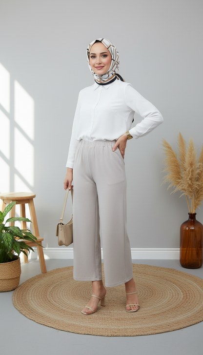 Simay Moda Oysho V Logo Çakmalı Pantolon 1076 - Beyaz