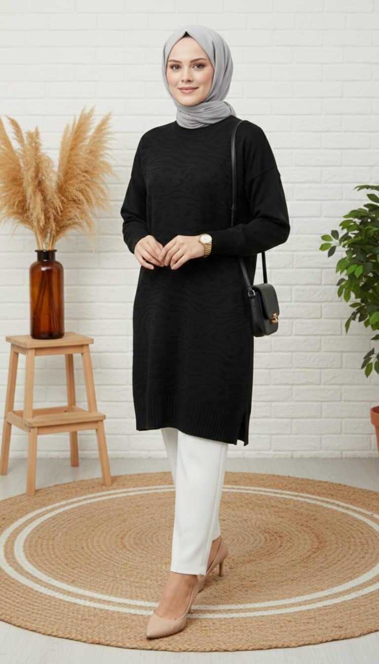 Novalüks Soğuk İp Tunik 3274 - Siyah