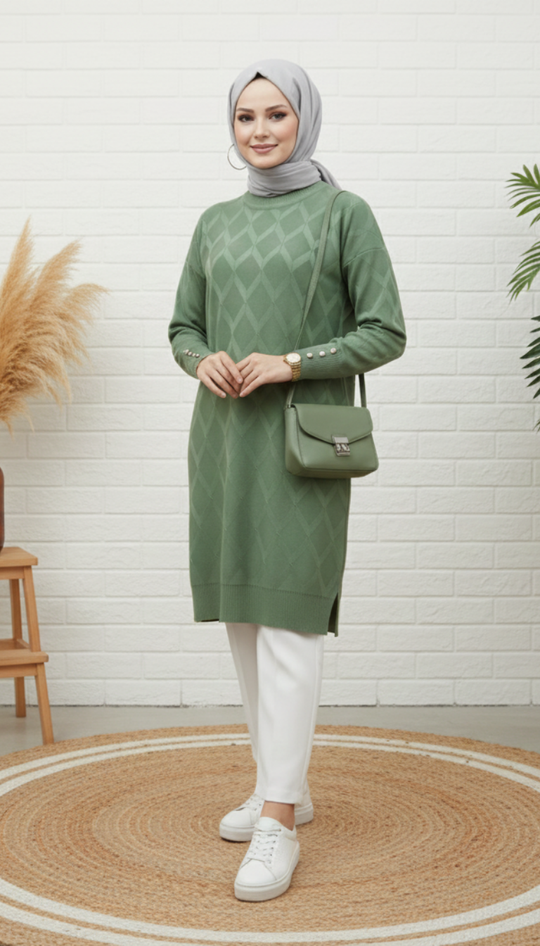 Novalüks Soğuk İp Tunik 3288 - Yeşil