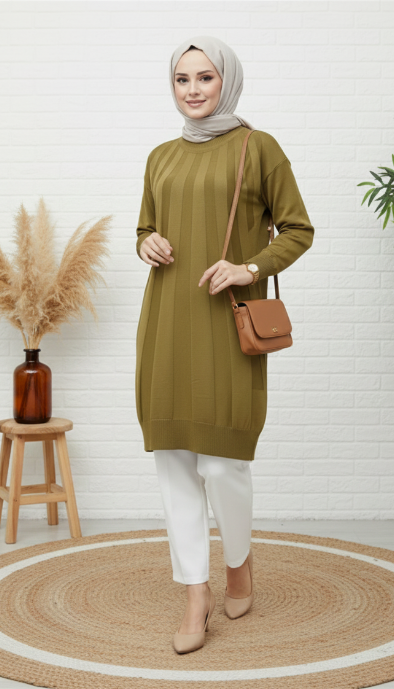 Asrınzade Soğuk İp Tunik 3190 - Yag Yeşili