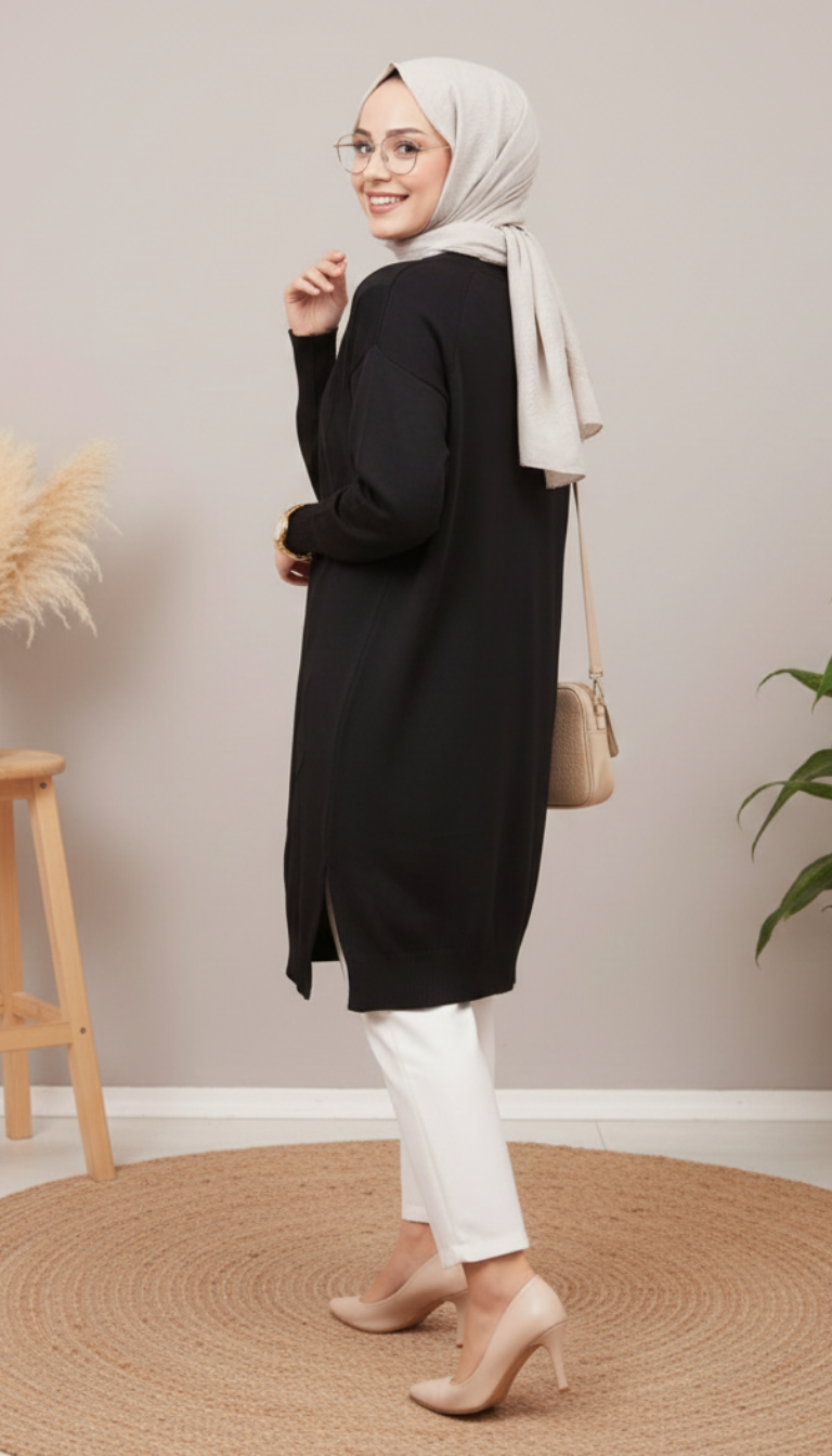 Novalüks Soğuk İp Hırka 3239 - Siyah