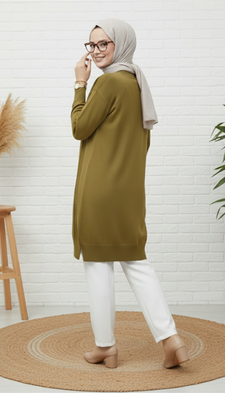 Asrınzade Soğuk İp Tunik 3190 - Yag Yeşili