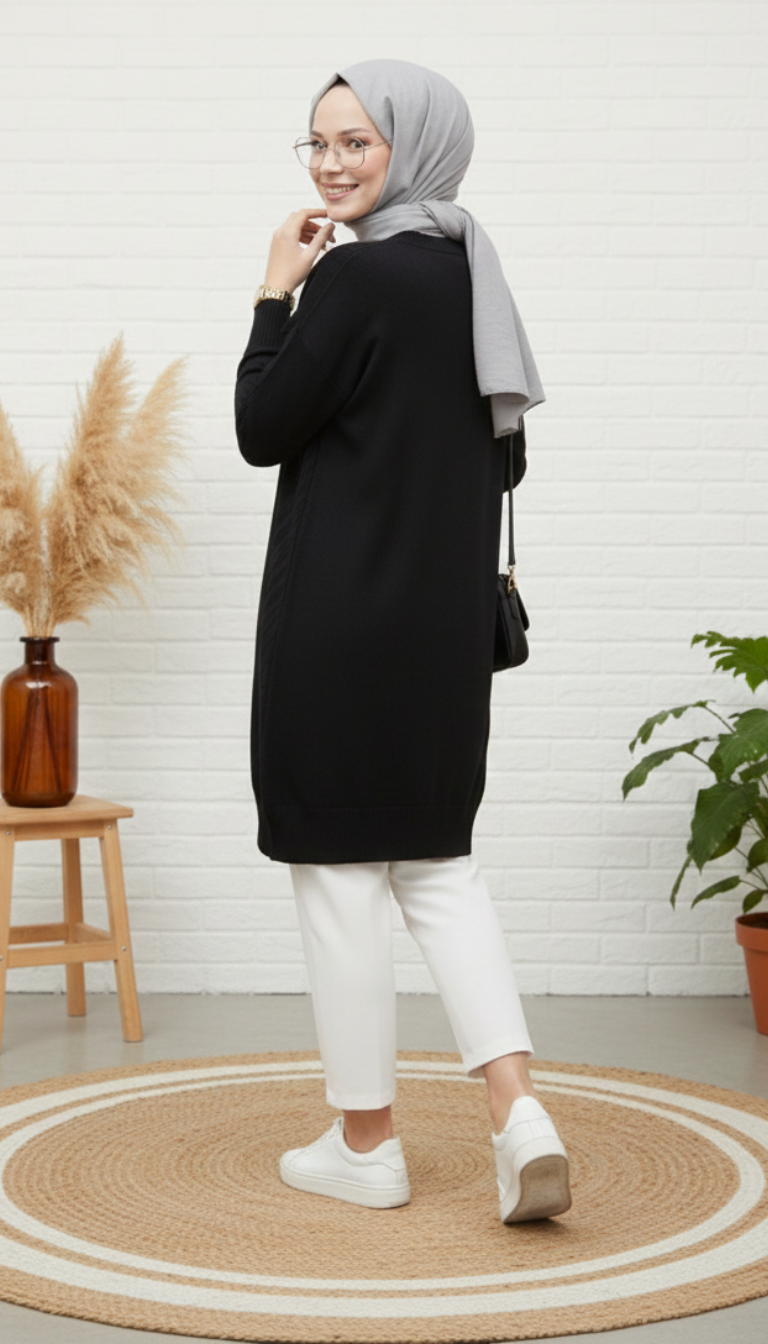 Asrınzade Soğuk İp Tunik 3192 - Siyah