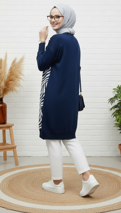 Novalüks Sakal Detay Soğuk İp Tunik 3284 - Lacivert