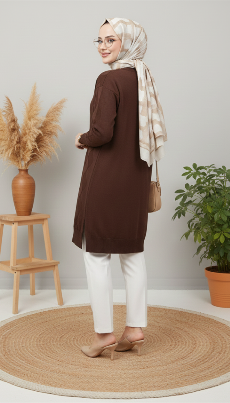 Novalüks Soğuk İp Hırka 3239 - Acı Kahve