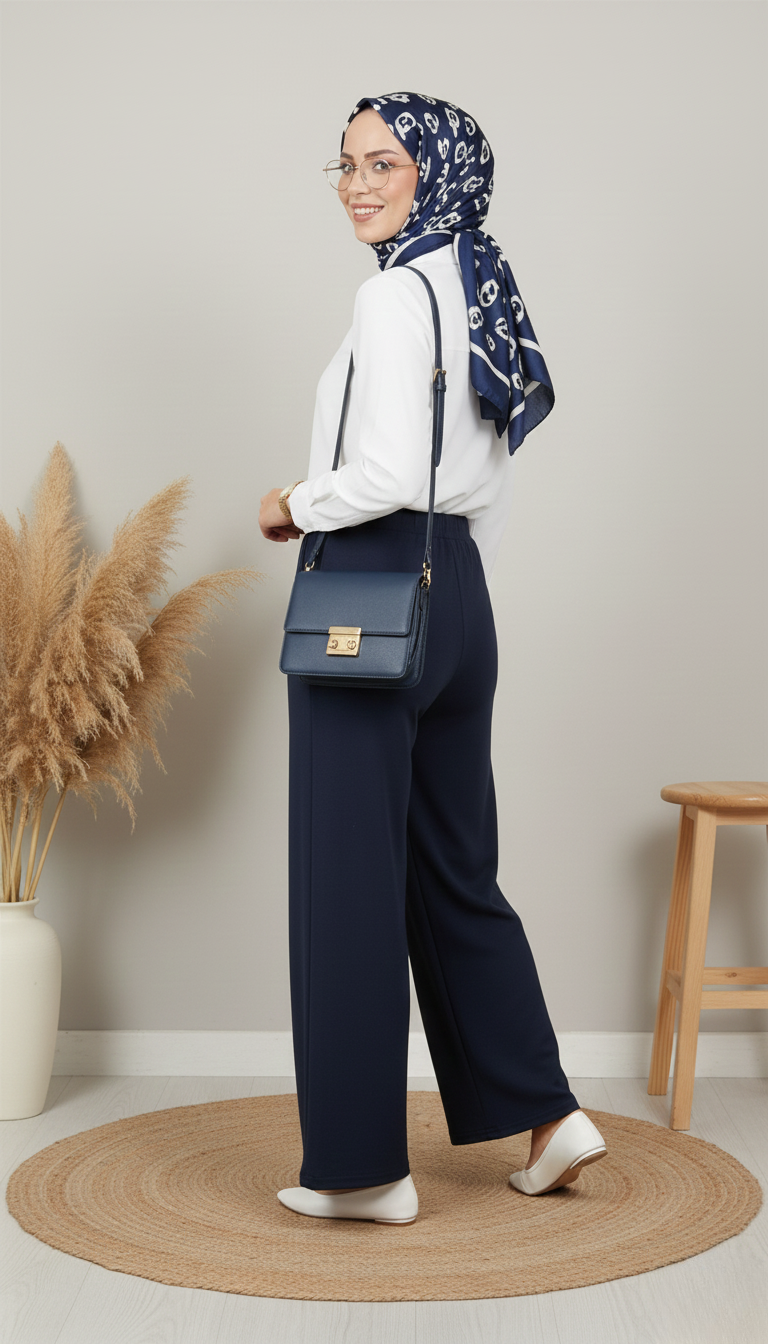 Simay Moda Oysho V Logo Çakmalı Pantolon 1076 - Lacivert