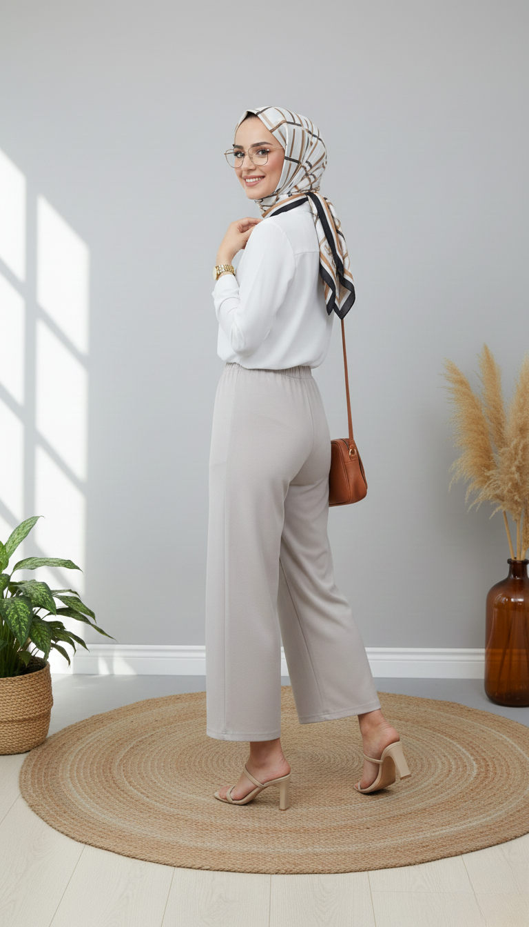 Simay Moda Oysho V Logo Çakmalı Pantolon 1076 - Beyaz